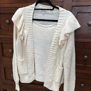 Madewell Cream Cardigan with Ruffled Trim